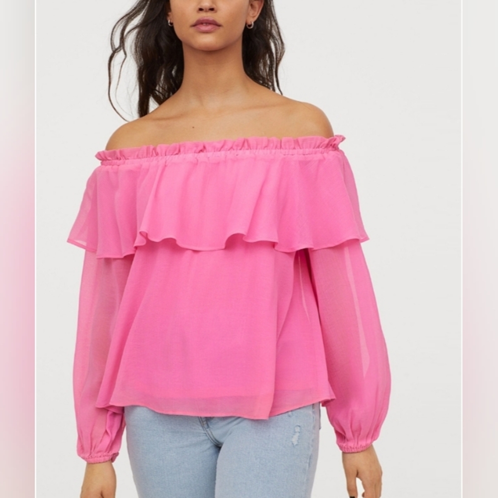 H&M Pink Off-Shoulder Ruffle Blouse - Picture 5 of 6